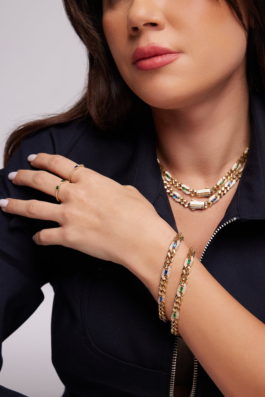 RENKLİ TAŞLI ALTIN TAKIM BİLEKLİK