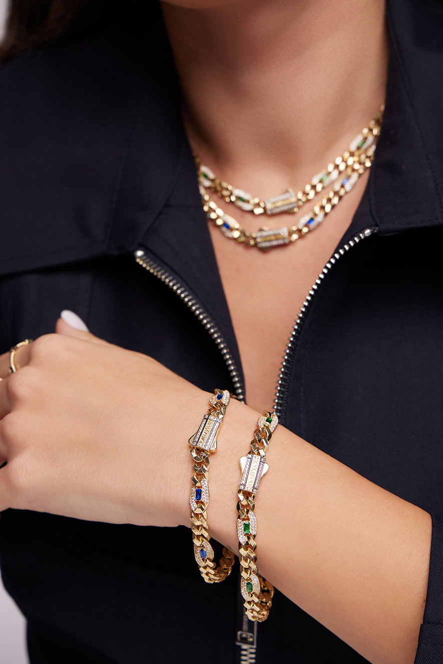 RENKLİ TAŞLI ALTIN TAKIM BİLEKLİK