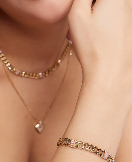 Load image 1 in gallery view. RENKLİ TAŞLI ALTIN TAKIM BİLEKLİK