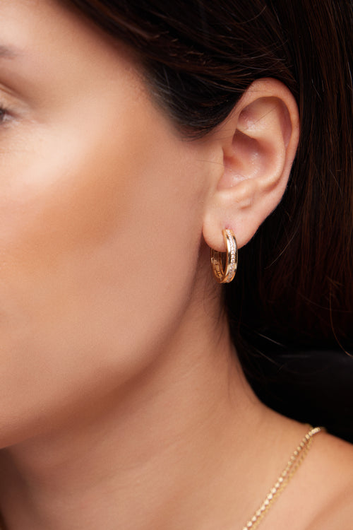 Load image 1 in gallery view. ÇİFT TARAFLI HALKA ALTIN KÜPE