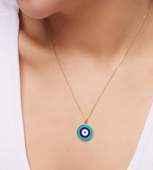 Load image 1 in gallery view. NAZAR BONCUKLU ÇİFT TARAFLI ALTIN KOLYE