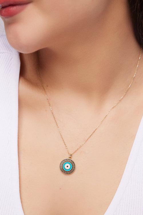 Load image 1 in gallery view. NAZAR BONCUKLU ÇİFT TARAFLI ALTIN KOLYE