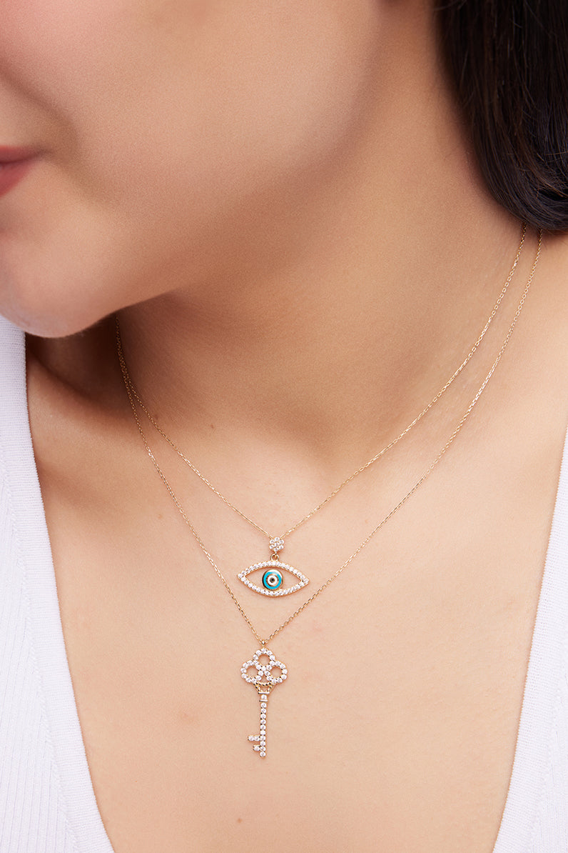 NAZAR BONCUKLU GÖZ ALTIN KOLYE