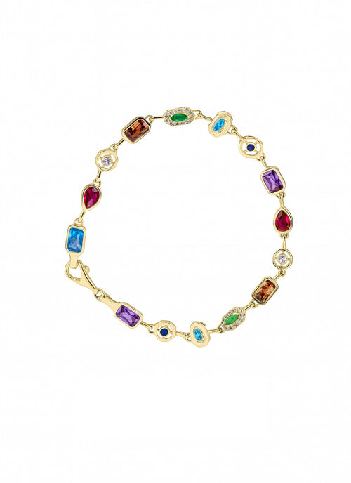 Galeri görünümünde 1 numaralı görseli yükle. RENKLİ TAŞLI ALTIN TAKIM BİLEKLİK