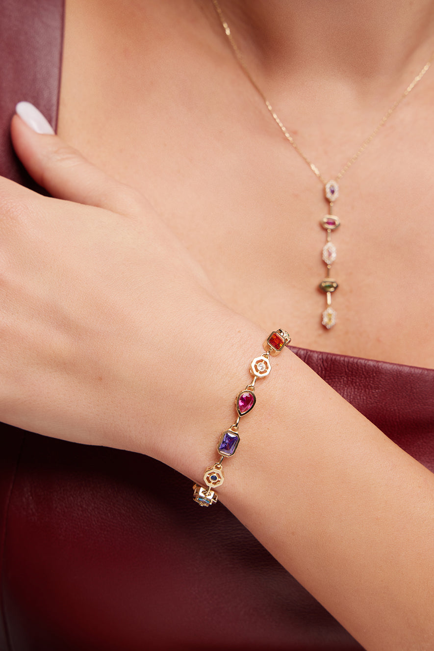 RENKLİ TAŞLI ALTIN TAKIM BİLEKLİK