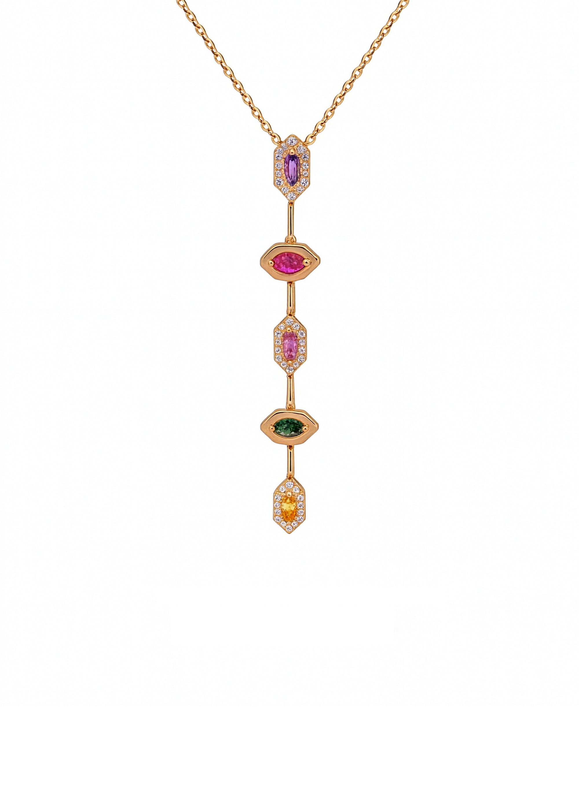 RENKLİ TAŞLI ALTIN TAKIM KOLYE