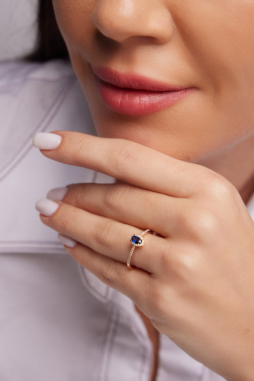 Galeri görünümünde 1 numaralı görseli yükle. SAFİRLİ  PIRLANTA YÜZÜK